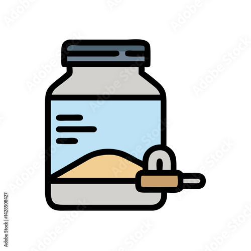 Protein powder jar with scoop cartoon illustration