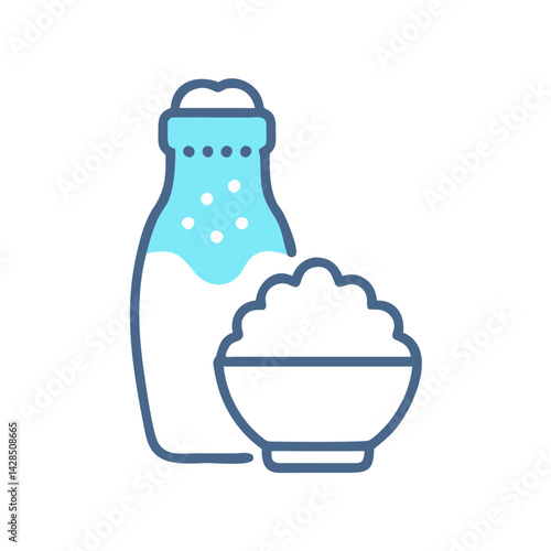 Kefir bottle and bowl filled with probiotics icon