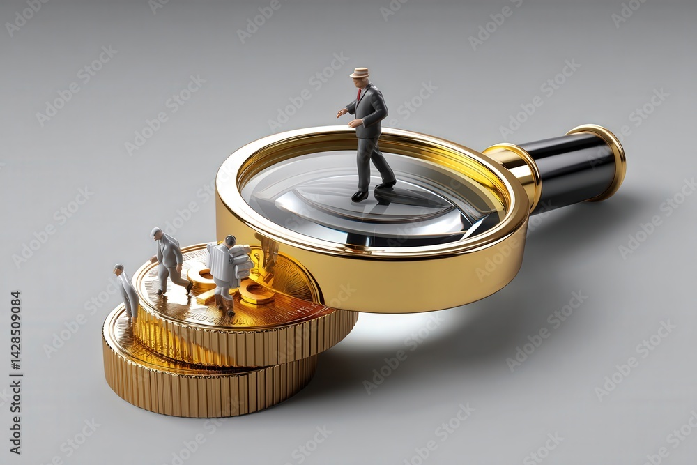 Business Strategy Concept with Magnifying Glass and Miniature Figures