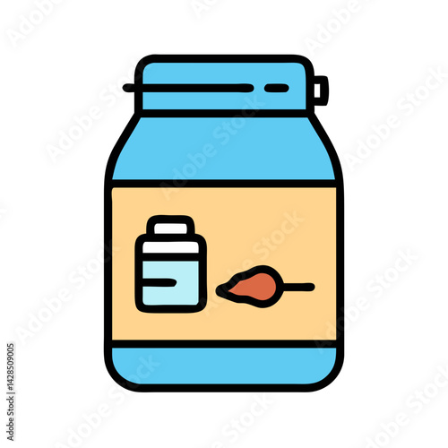 Protein powder illustration, fitness supplement container with spoon