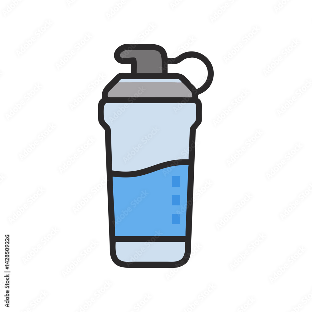 Water bottle illustration with measurements and grey cap Water bottle illustration with measurements and grey cap