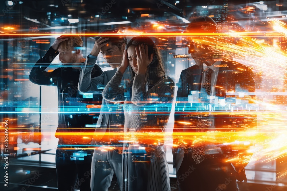 Business Team Experiencing Stress in Digital Environment