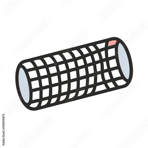 Hair curler illustration with grid pattern on black backdrop
