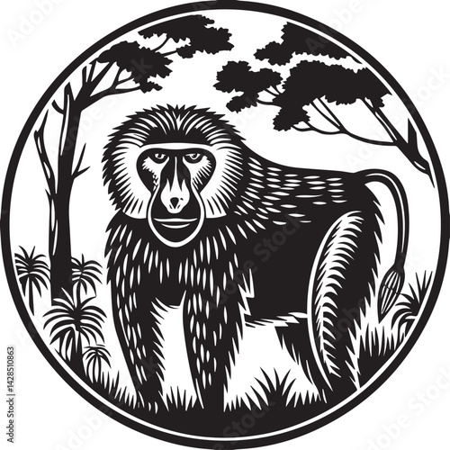 “Baboon Vector Illustration – Wild Primate Animal EPS Artwork for Nature and Wildlife Design”Adobe Illustrator Artwork