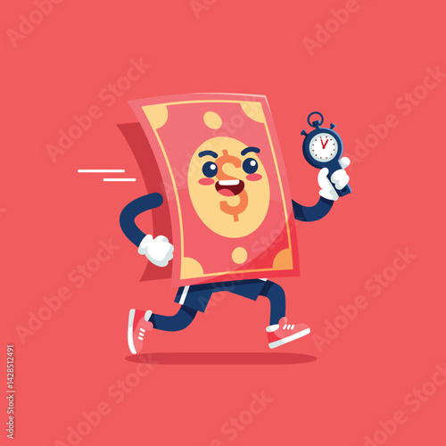 Animated money character running with stopwatch representing fast financial timing and urgency in business and lifestyle concepts 