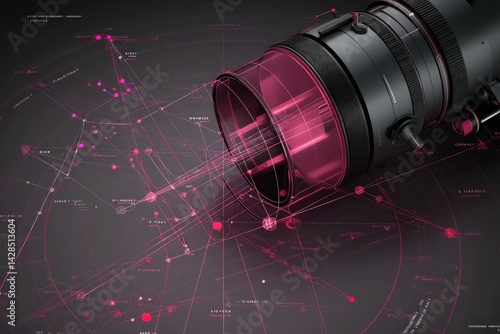 Obraz na płótnie Camera Lens Surrounded by Data Visualization and Digital Elements w salonie