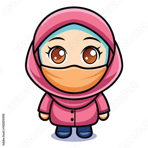 Cartoon girl in hijab and mask