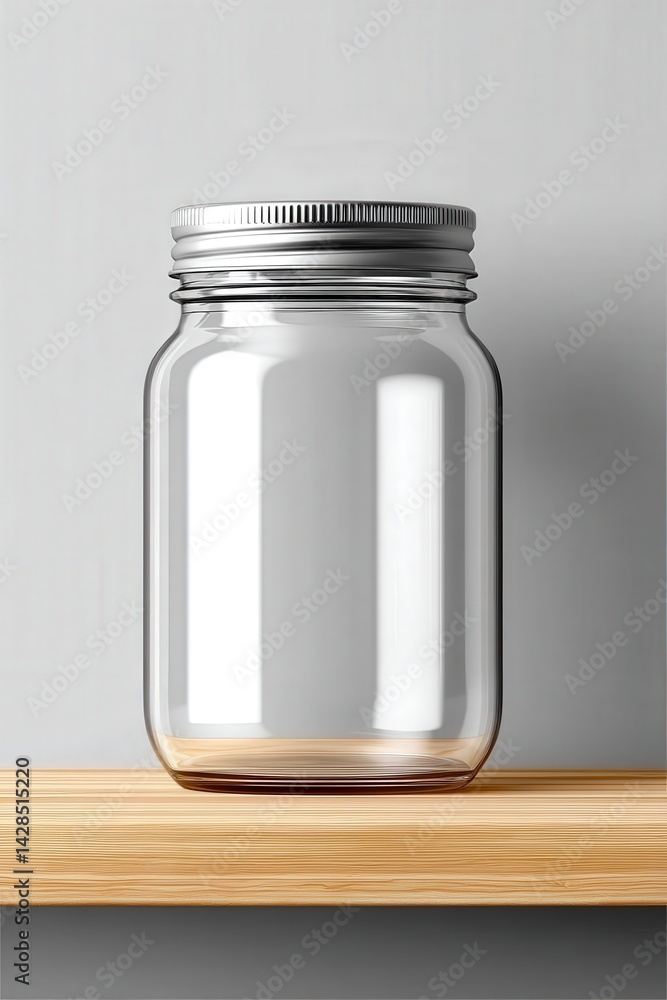 Clear Glass Jar on Wooden Shelf with Silver Lid for Storage Ideas