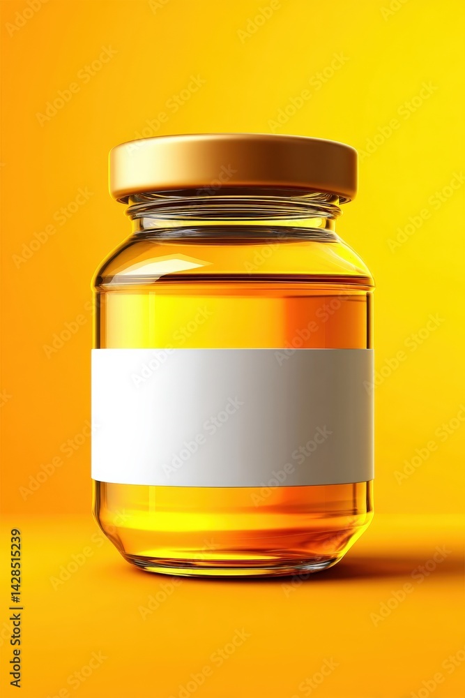 Clear Glass Jar with Honey on Bright Yellow Background