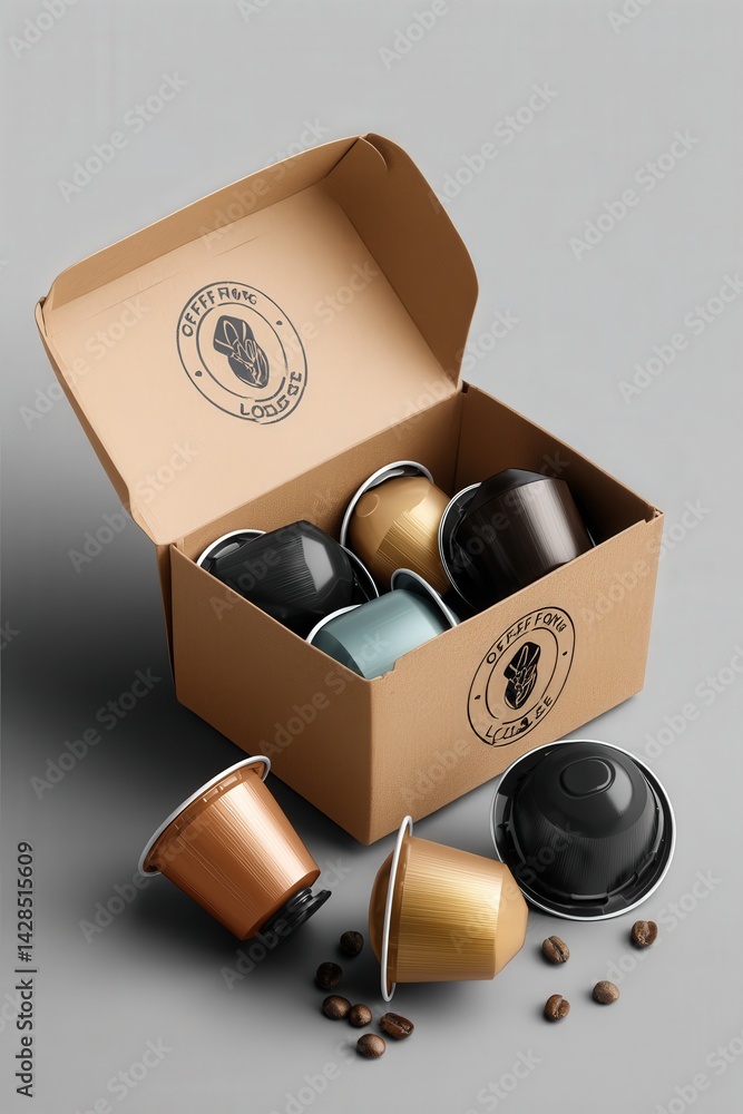 Coffee Capsule Box with Colorful Pods and Coffee Beans Inside