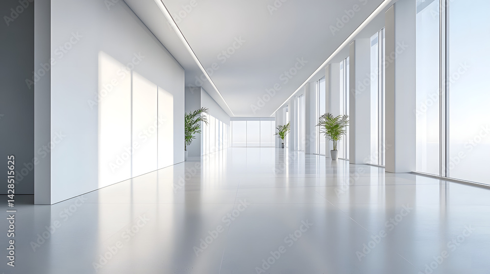 Fototapeta premium Modern minimalist office interior bright space architecture professional environment wide view