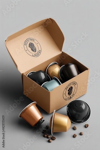Obraz na płótnie Coffee Capsule Box with Colorful Pods and Coffee Beans Inside w salonie