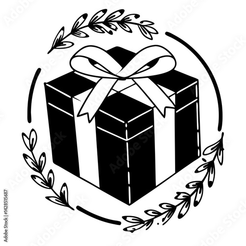  Gift box tied with ribbon vine logo icon. Green gift movement vector. Gift box illustration