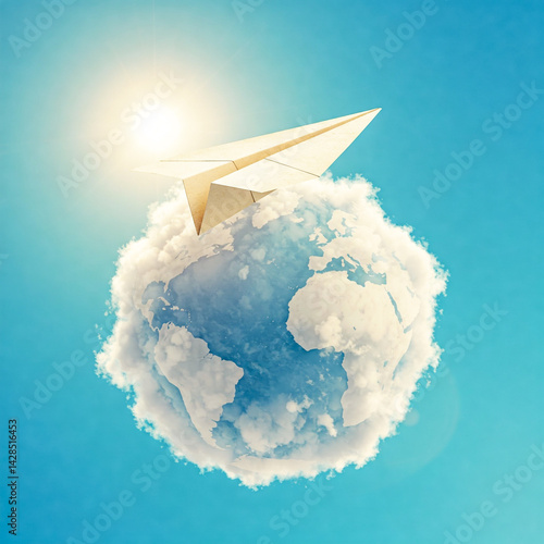 Visualize the Freedom of Travel With a Surreal Paper Plane Flying Over a Cloud-Made Globe in the Sky