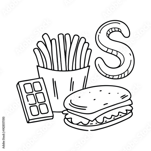 An illustration of letter S stand for Snack
