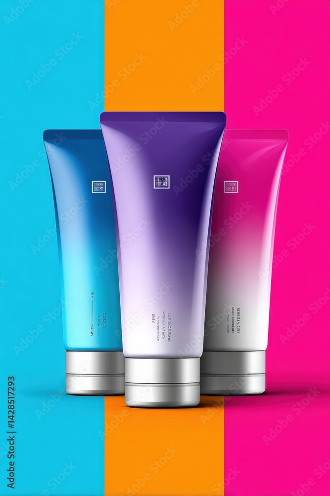 Colorful Cosmetic Tubes on Vibrant Background for Beauty Products