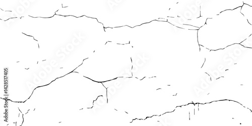 Cracks isolated on white background.Cracks on the concrete wall.Wall Background. For designers to apply texture cracks to objects.
