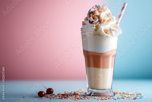 Obraz na płótnie Colorful Dessert Milkshake with Whipped Cream and Sprinkles w salonie