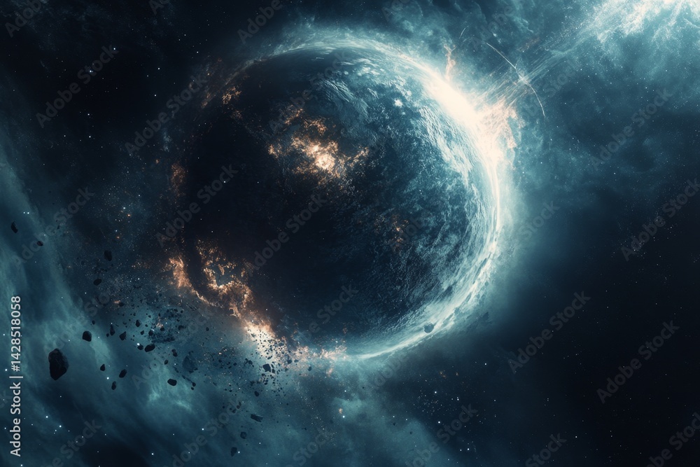 Obraz premium Distant planet in cosmic turmoil