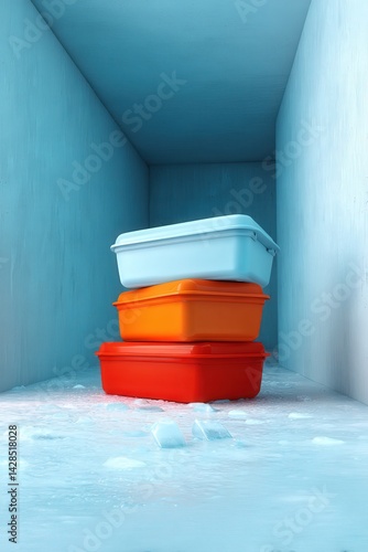 Obraz na płótnie Colorful Food Storage Containers Stacked Inside a Freezer w salonie