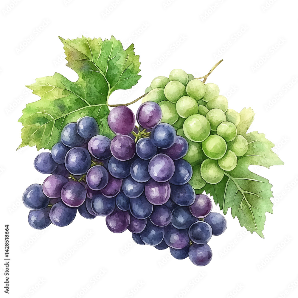 Fototapeta premium A close-up view of watercolor painted bunch of grape