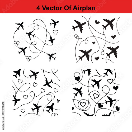 Flying Airplane Destinations Background,
Airplane Pattern - Seamless - Illustration,Air Travel,