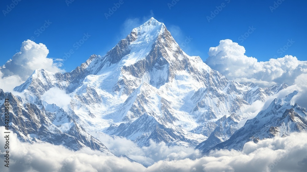 Majestic Snow-Capped Mountain Range with Clear Blue Sky Majestic Snow-Capped Mountain Range with Clear Blue Sky