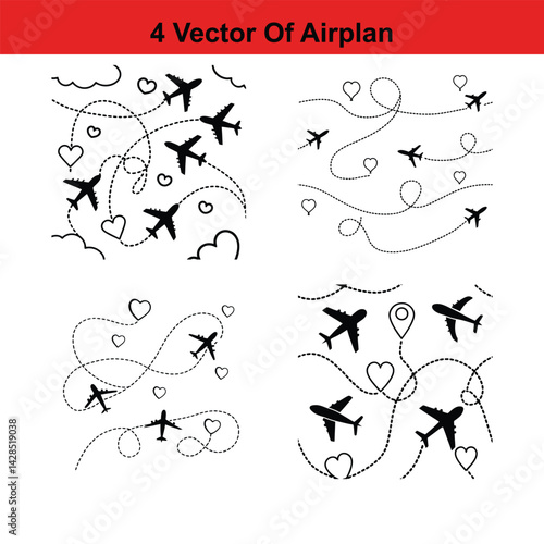 Flying Airplane Destinations Background,
Airplane Pattern - Seamless - Illustration,Air Travel,