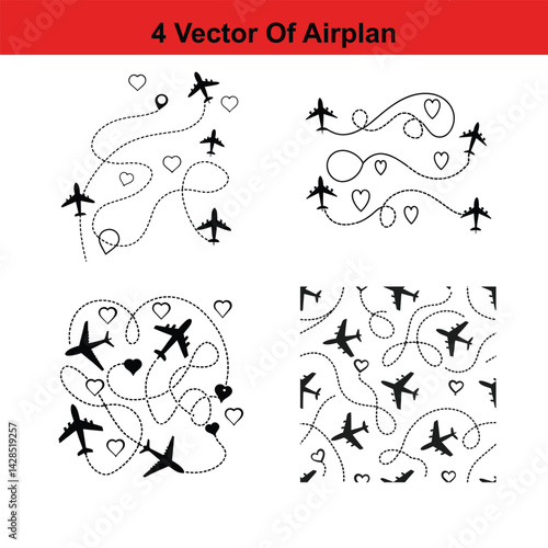 Flying Airplane Destinations Background,
Airplane Pattern - Seamless - Illustration,Air Travel,