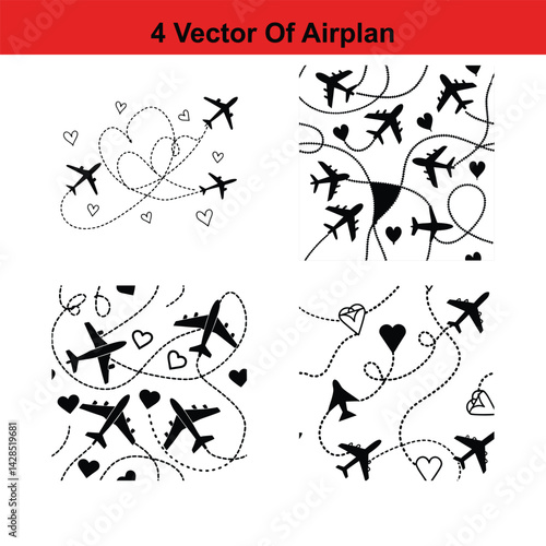 Flying Airplane Destinations Background,
Airplane Pattern - Seamless - Illustration,Air Travel,