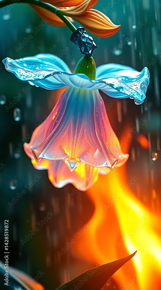 Obraz premium beautiful hyper realistic visual of a crystal bluebell flower, created by generative ai 