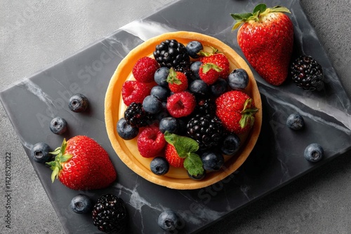 Colorful Summer Fruit Bowl with Raspberries, Strawberries, and Blueberries