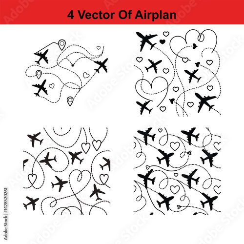 Flying Airplane Destinations Background,
Airplane Pattern - Seamless - Illustration,Air Travel,