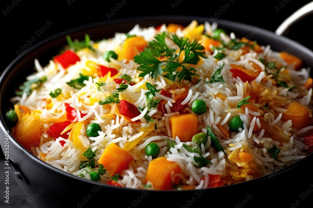 Colorful Vegetable Rice Dish with Fresh Herbs and Vibrant Ingredients