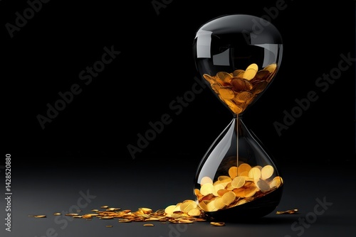 Obraz na płótnie Conceptual hourglass filled with golden coins on dark background w salonie
