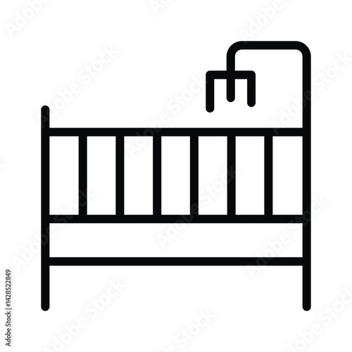 A customizable line style icon of wooden baby cot