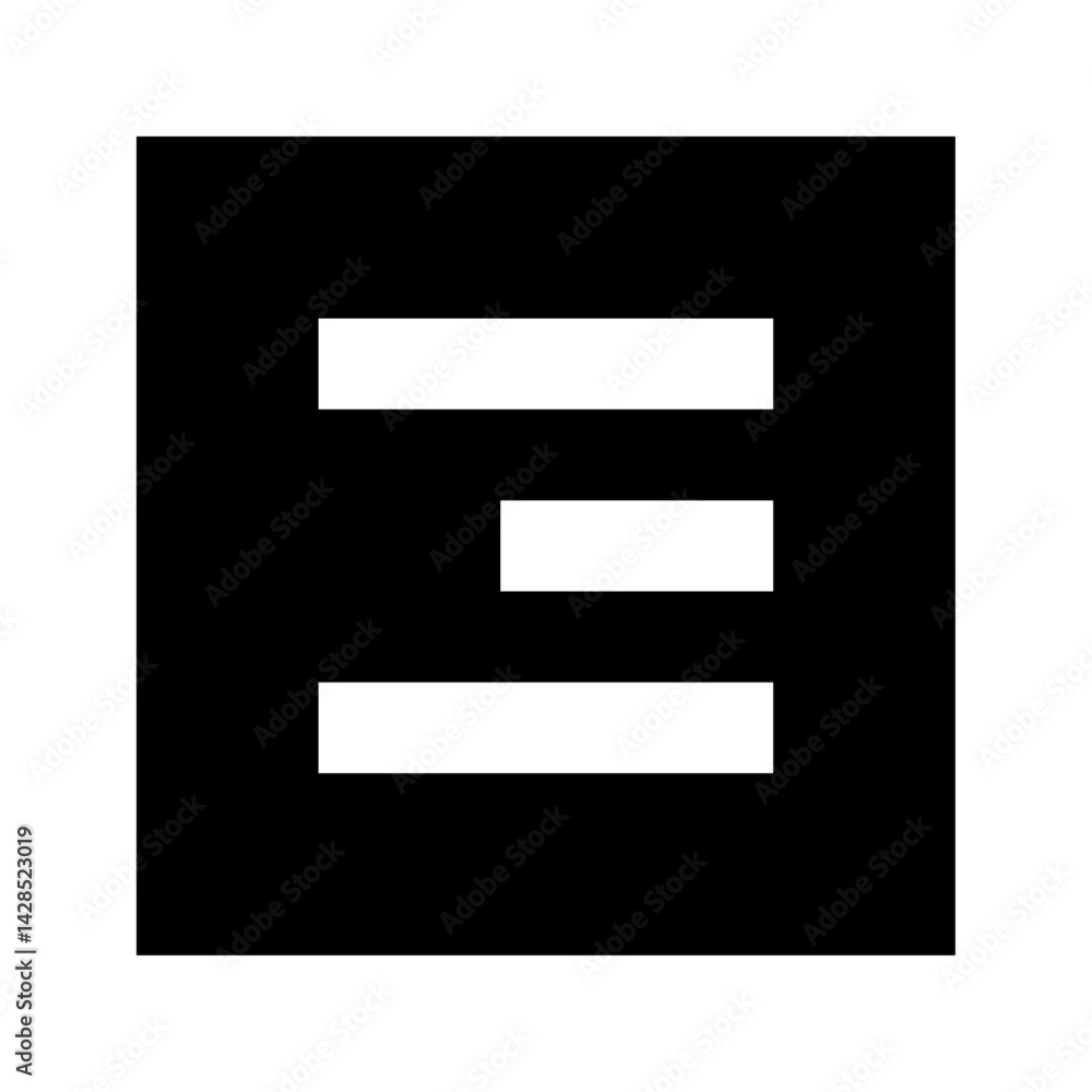 Illustration of a black square containing three white horizontal bars of varying lengths, centered inside it Illustration of a black square containing three white horizontal bars of varying lengths, centered inside it