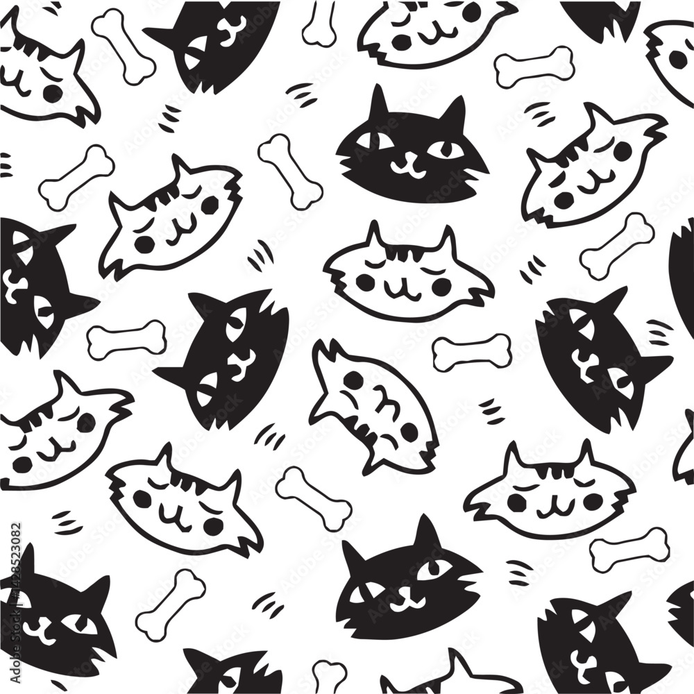 Seamless pattern cute baby Cat pattern with black cat, dog, cartoons and heart in doodle style on white background. vector illustration png cat Seamless pattern cute baby Cat pattern with black cat, dog, cartoons and heart in doodle style on white background. vector illustration png cat