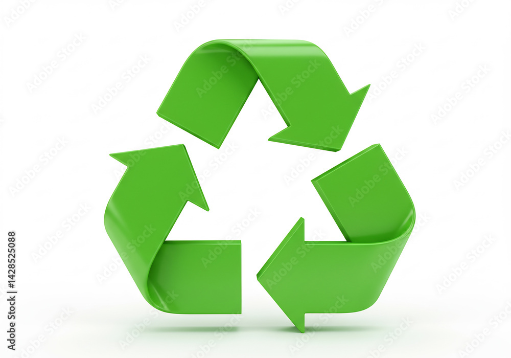 Bright Green Recycling Symbol 3D Render on White Background Bright Green Recycling Symbol 3D Render on White Background