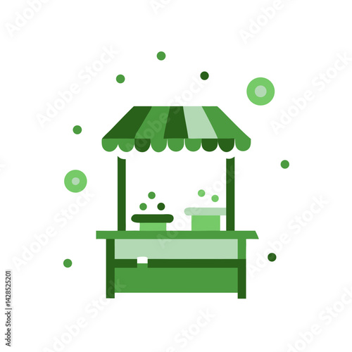 Green farmers market stall icon in minimal organic style