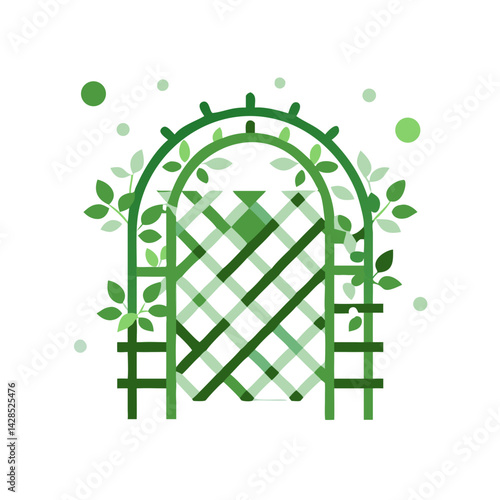 Garden arch trellis icon with vines in green flat style