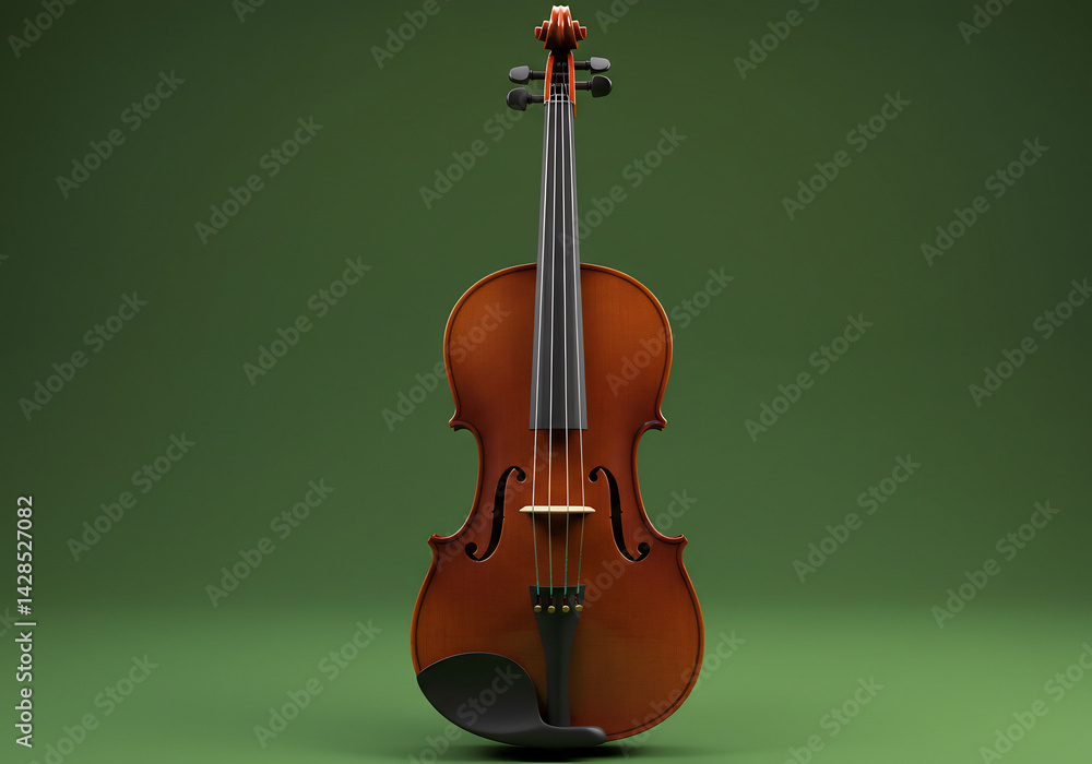 Fototapeta premium Brown Wooden Violin on Green Background