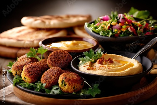 Obraz na płótnie Delicious Middle Eastern Cuisine Plate with Falafel and Hummus w salonie