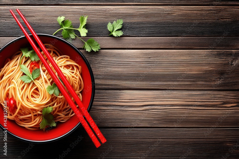 Delicious Noodle Bowl with Fresh Herbs and Cherry Tomatoes Garnish