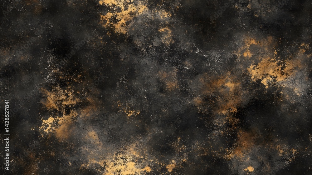 Abstract backdrop featuring variegated dark and gold splatter effects. Abstract backdrop featuring variegated dark and gold splatter effects.