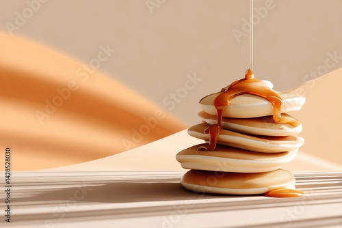 Obraz na płótnie Delicious Stack of Pancakes with Syrup on a Minimalist Background w salonie