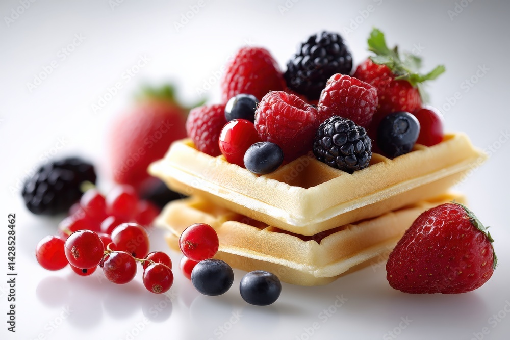 Delicious Waffles Topped with Fresh Berries and Mint for Breakfast