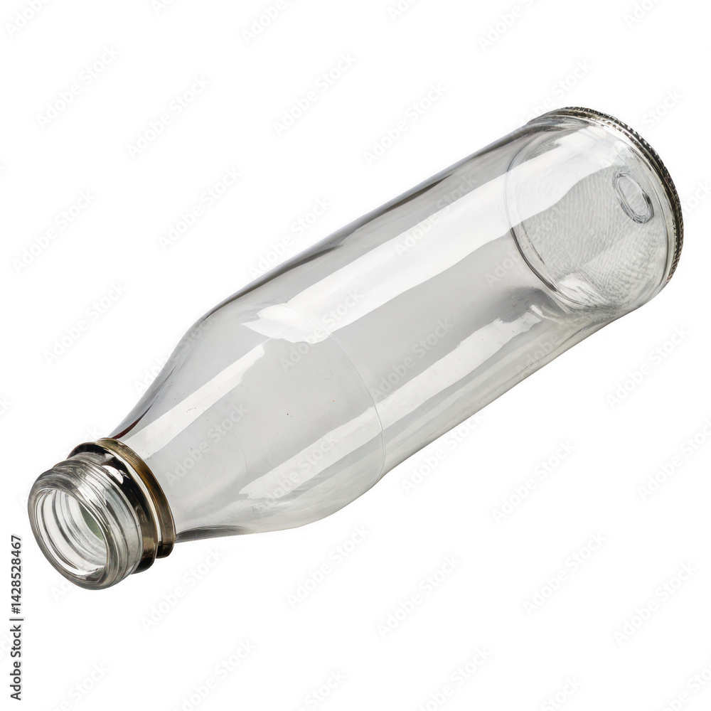 Photorealistic Image of a Clear Glass Bottle Lying Down, Side View Photorealistic Image of a Clear Glass Bottle Lying Down, Side View