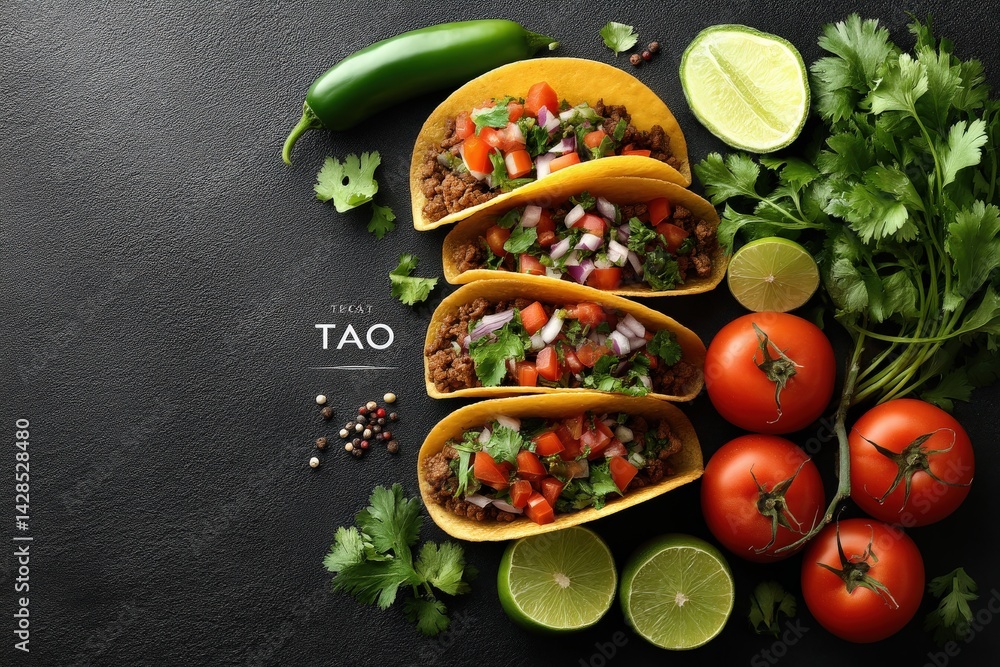 Delicious Tacos with Fresh Ingredients on Dark Background