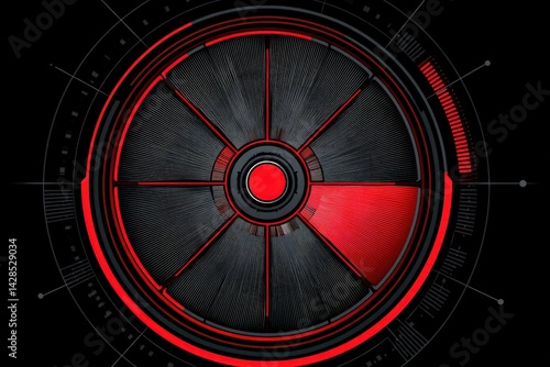Obraz na płótnie Digital Interface Design with Red and Black Geometric Patterns w salonie